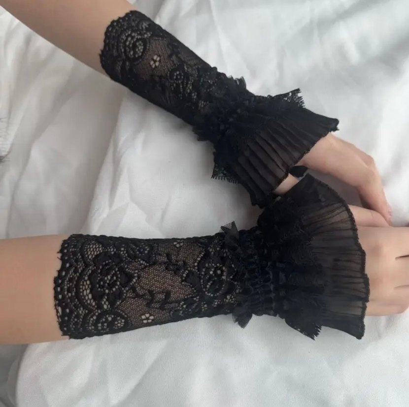 Dantel Detaylı Siyah Gotik Kadın Eldiveni - Görsel 2