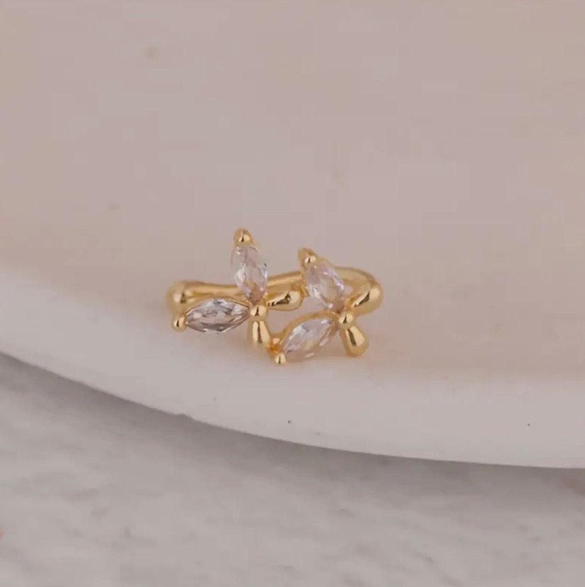 Altın Renkli Çiçekli Kadın Kulak Kelepçesi - Görsel 2