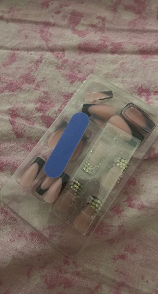 Siyah Fransız Uçlu Çiçekli takma Tırnak - Görsel 2