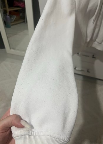 m Beden Kapüşonlu Fermuarlı Beyaz Sweatshirt