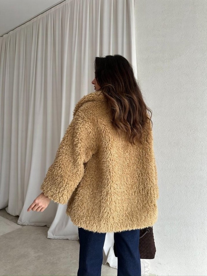 Kahverengi Kadın Peluş Ceket - Görsel 3