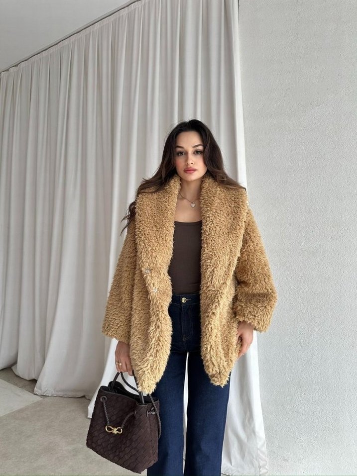 Kahverengi Kadın Peluş Ceket - Görsel 2