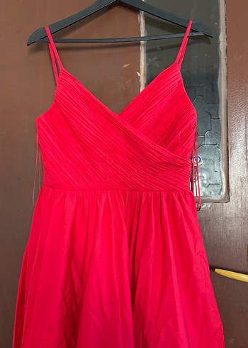 ADL Kırmızı Drapeli Uzun Askılı Elbise - Görsel 3