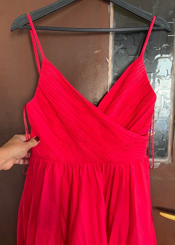 ADL Kırmızı Drapeli Uzun Askılı Elbise - Görsel 5