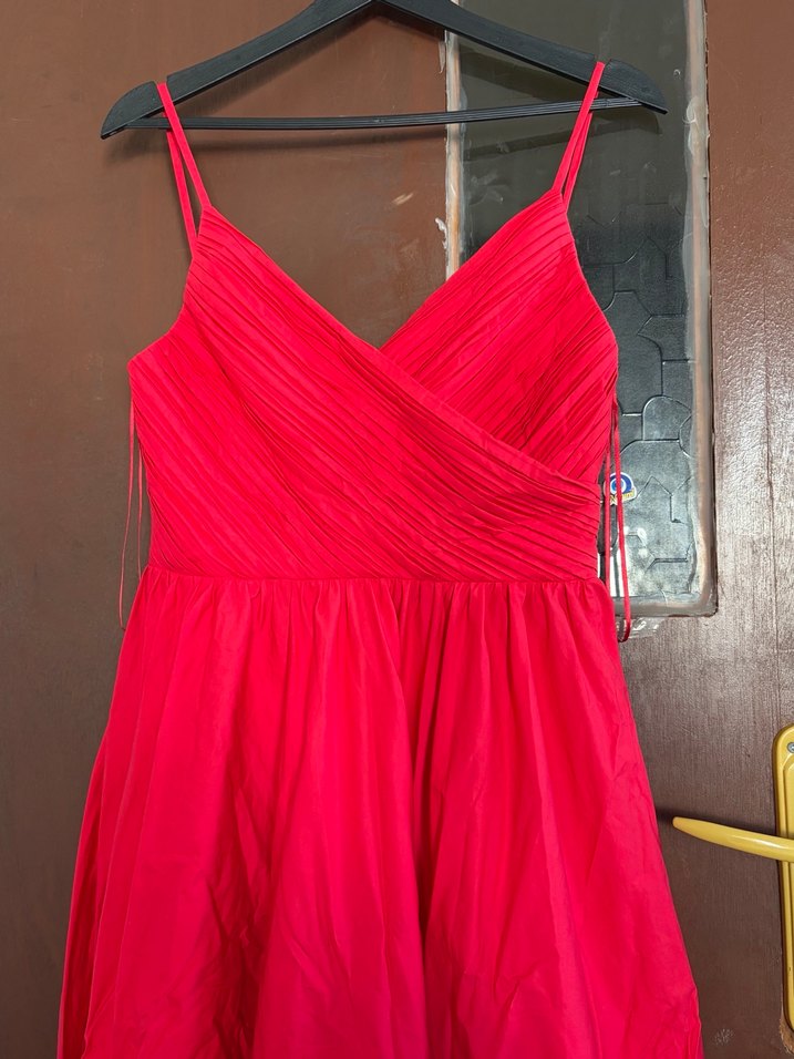 ADL Kırmızı Drapeli Uzun Askılı Elbise - Görsel 3