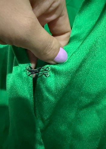 Uzun Kollu Yeşil Saten Gömlek Elbise - Görsel 4