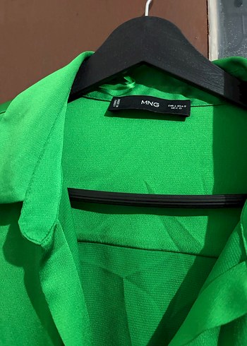 Uzun Kollu Yeşil Saten Gömlek Elbise - Görsel 5