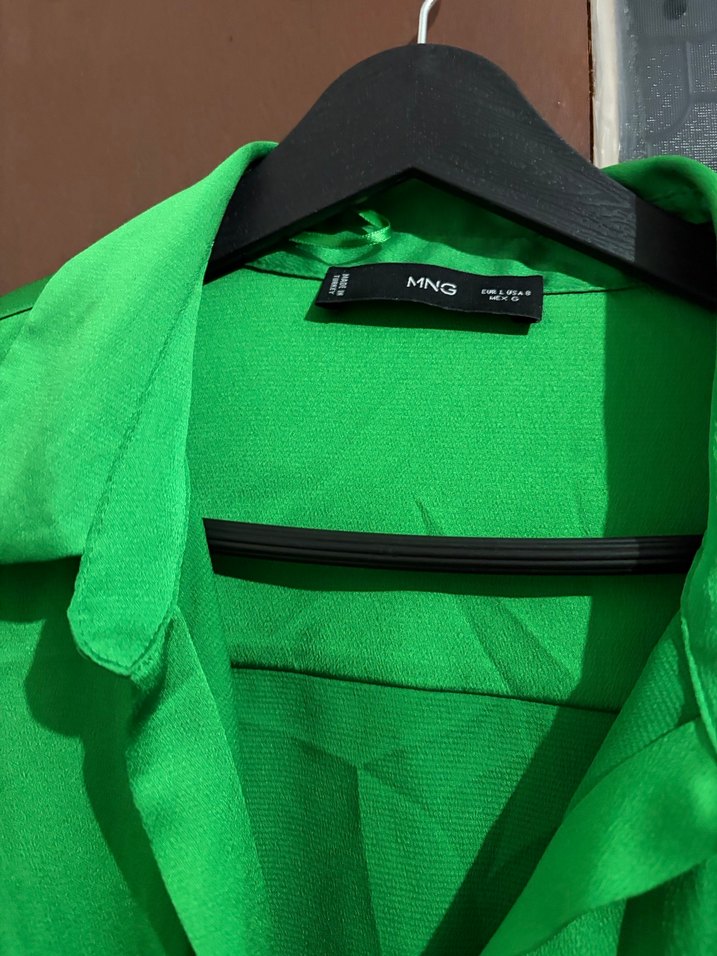 Uzun Kollu Yeşil Saten Gömlek Elbise - Görsel 5