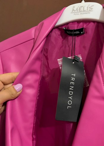 Pembe Deri Kadın Blazer Ceket - Görsel 4