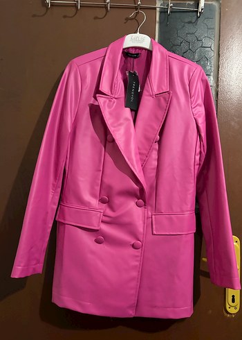 Pembe Deri Kadın Blazer Ceket - Görsel 2