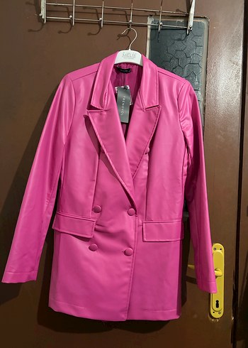 Pembe Deri Kadın Blazer Ceket - Görsel 5