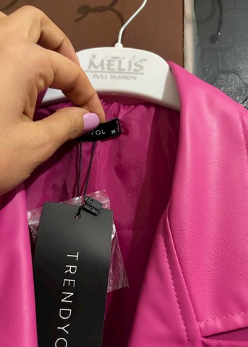 Pembe Deri Kadın Blazer Ceket - Görsel 3