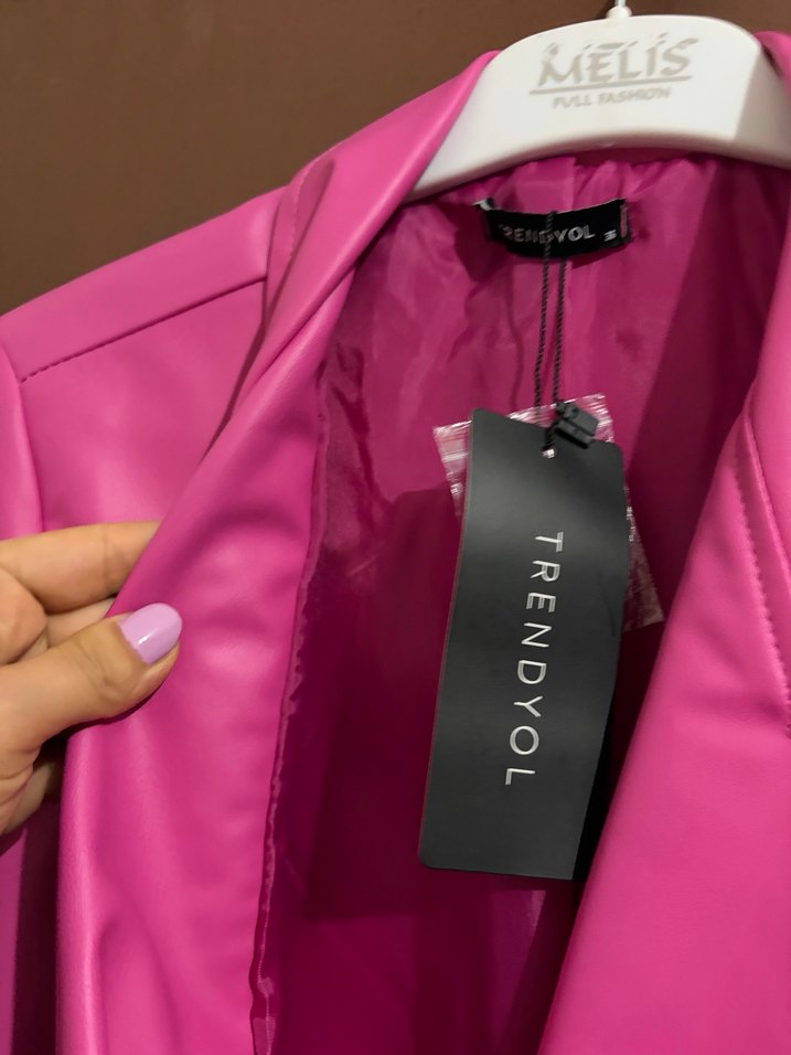 Pembe Deri Kadın Blazer Ceket - Görsel 4