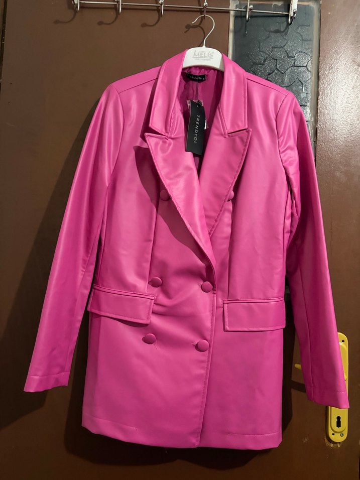 Pembe Deri Kadın Blazer Ceket - Görsel 2