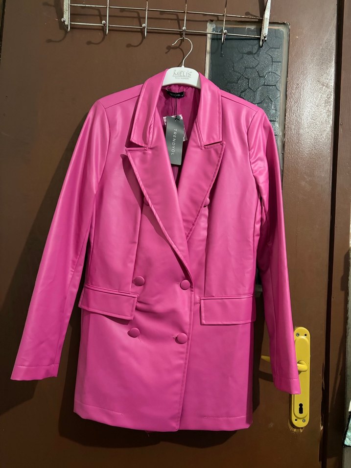 Pembe Deri Kadın Blazer Ceket - Görsel 5