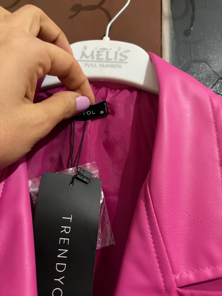 Pembe Deri Kadın Blazer Ceket - Görsel 3