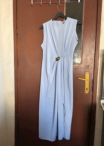 Mavi Drapeli Kolsuz Uzun Elbise - Görsel 3