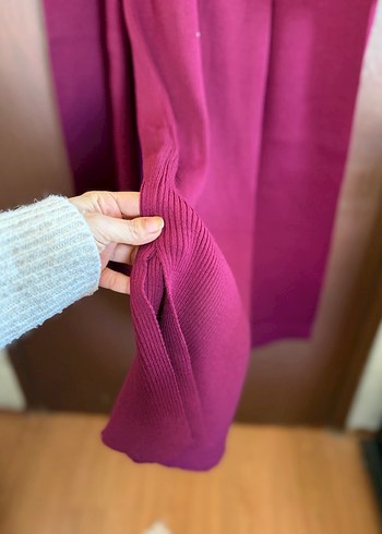 Bordo Hırka Elbise Triko Takım - Görsel 9