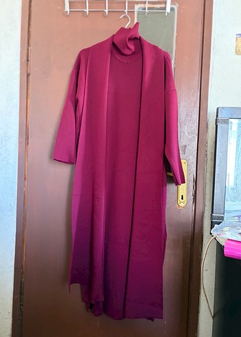 Bordo Hırka Elbise Triko Takım - Görsel 5