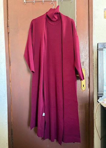 Bordo Hırka Elbise Triko Takım - Görsel 10