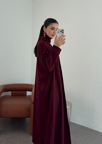 Bordo Hırka Elbise Triko Takım - Görsel 2