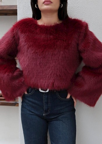 Bordo Kürk Kazak - Görsel 2