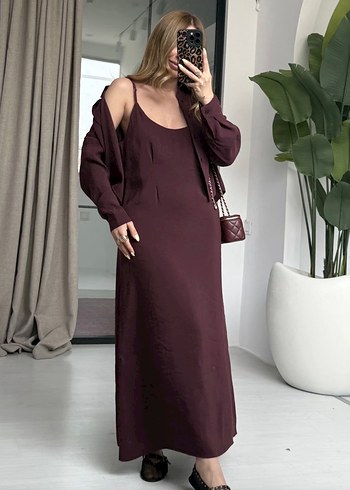 Bordo Elbise Gömlek Takım - Görsel 2