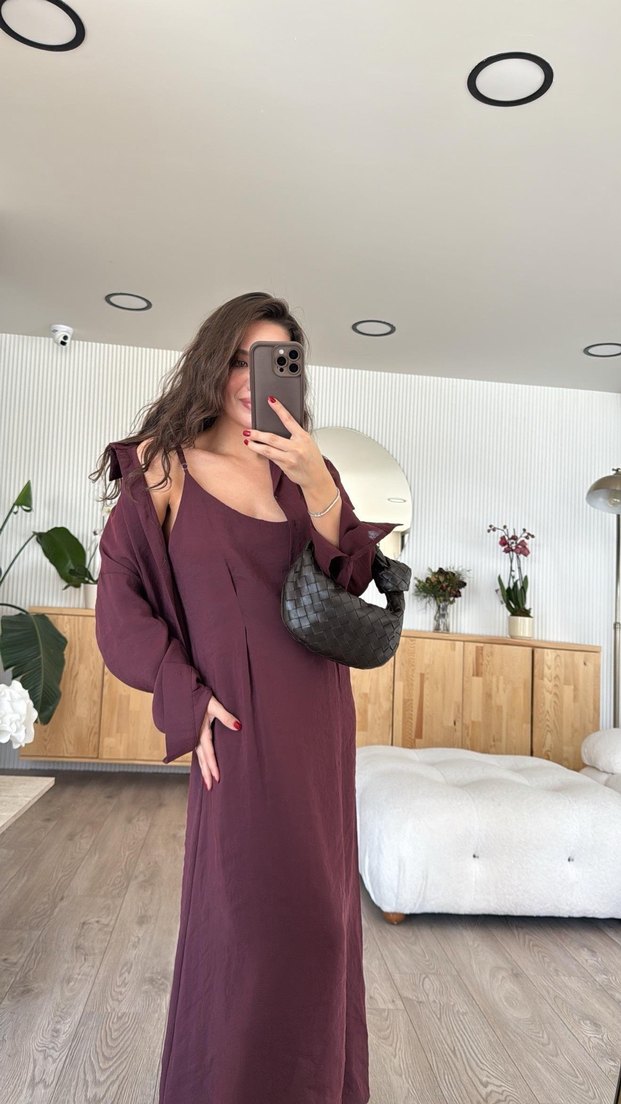 Bordo Elbise Gömlek Takım - Görsel 3