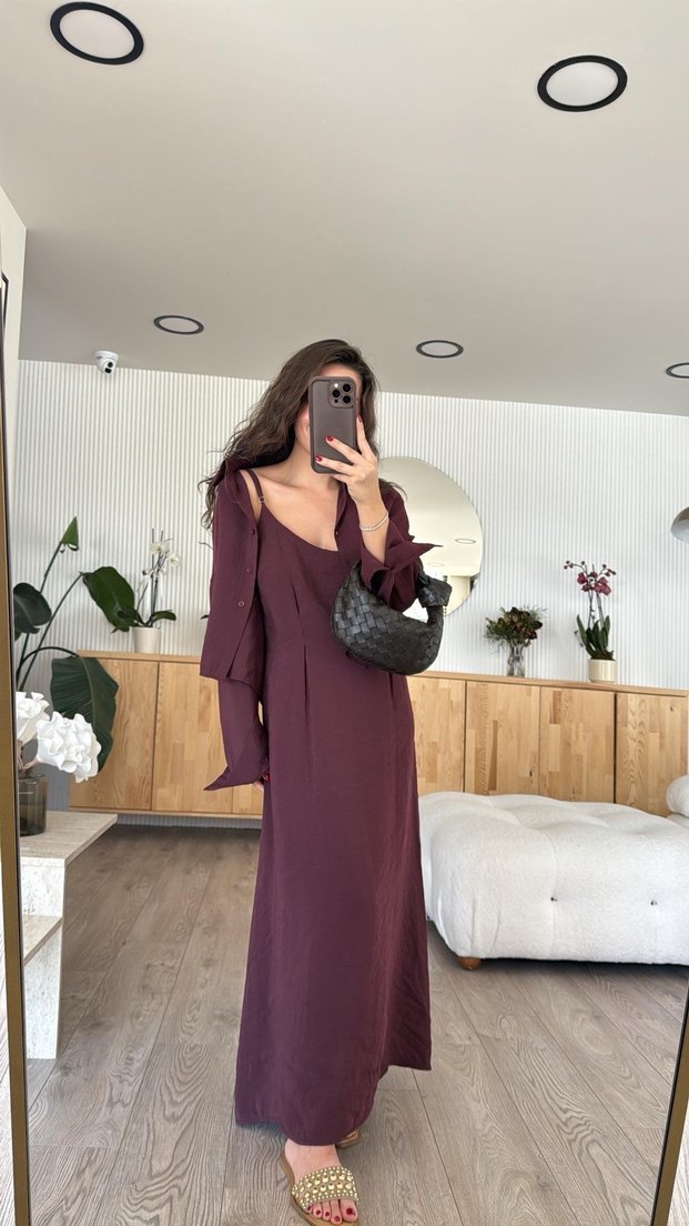 Bordo Elbise Gömlek Takım - Görsel 5