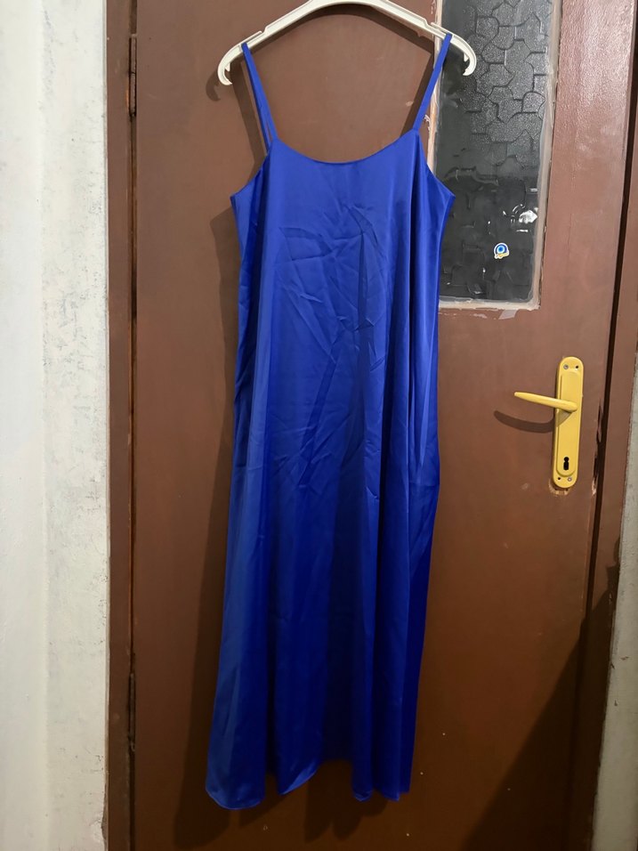 Mavi Uzun Askılı Salaş Elbise - Görsel 4