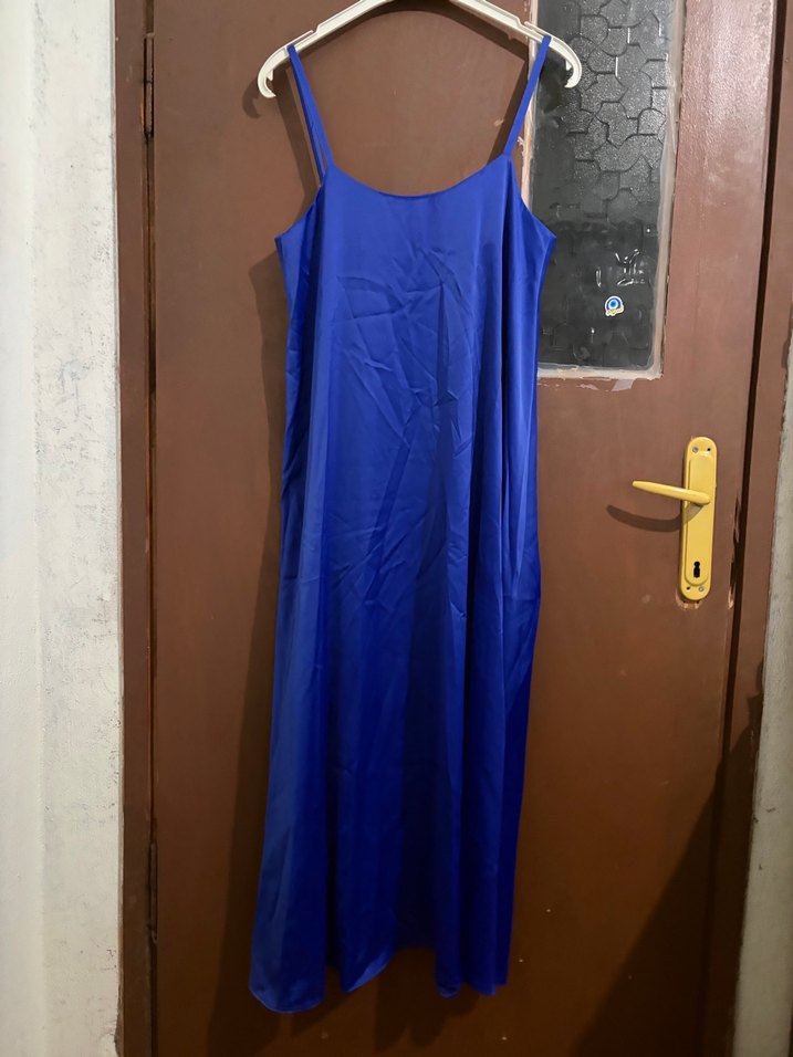 Mavi Uzun Askılı Salaş Elbise - Görsel 5