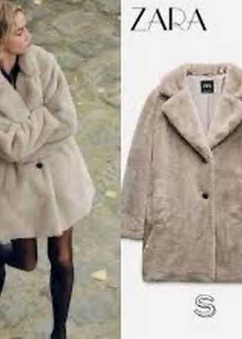 Zara Bej Kadın Peluş Kaban Notch Yaka - Görsel 2