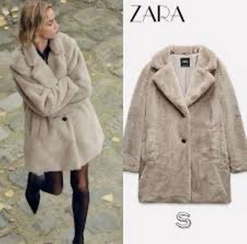 Zara Bej Kadın Peluş Kaban Notch Yaka - Görsel 2