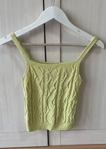 Mango Sarı İnce Askılı Örgü Crop Top - Görsel 2
