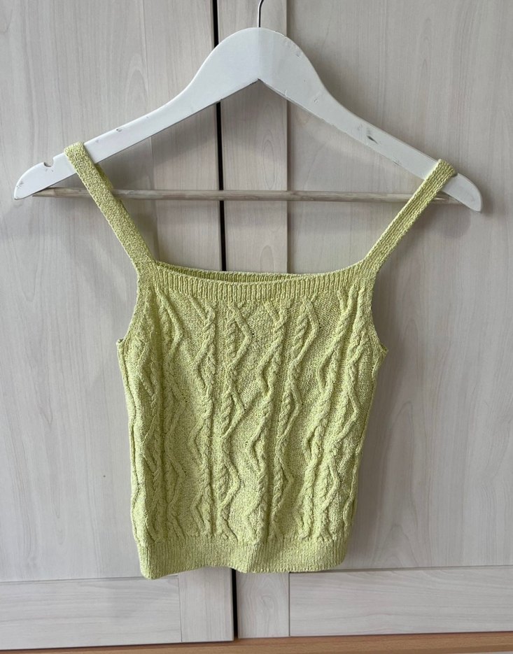 Mango Sarı İnce Askılı Örgü Crop Top - Görsel 2