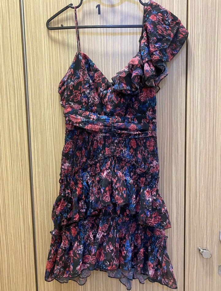 Sagaza Çiçekli Tek Kol Fırfırlı Elbise - Görsel 3