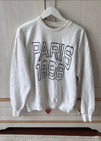 Stradivarius Beyaz Paris 1996 Baskılı Sweatshirt - Görsel 2