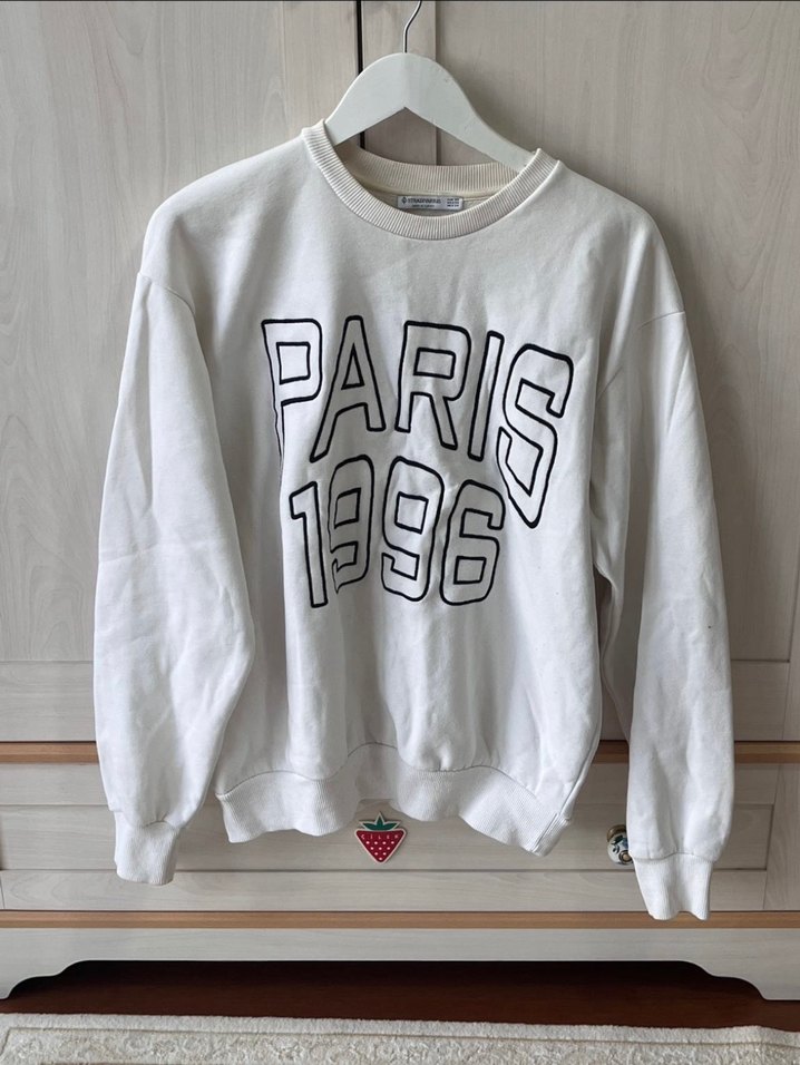 Stradivarius Beyaz Paris 1996 Baskılı Sweatshirt - Görsel 2