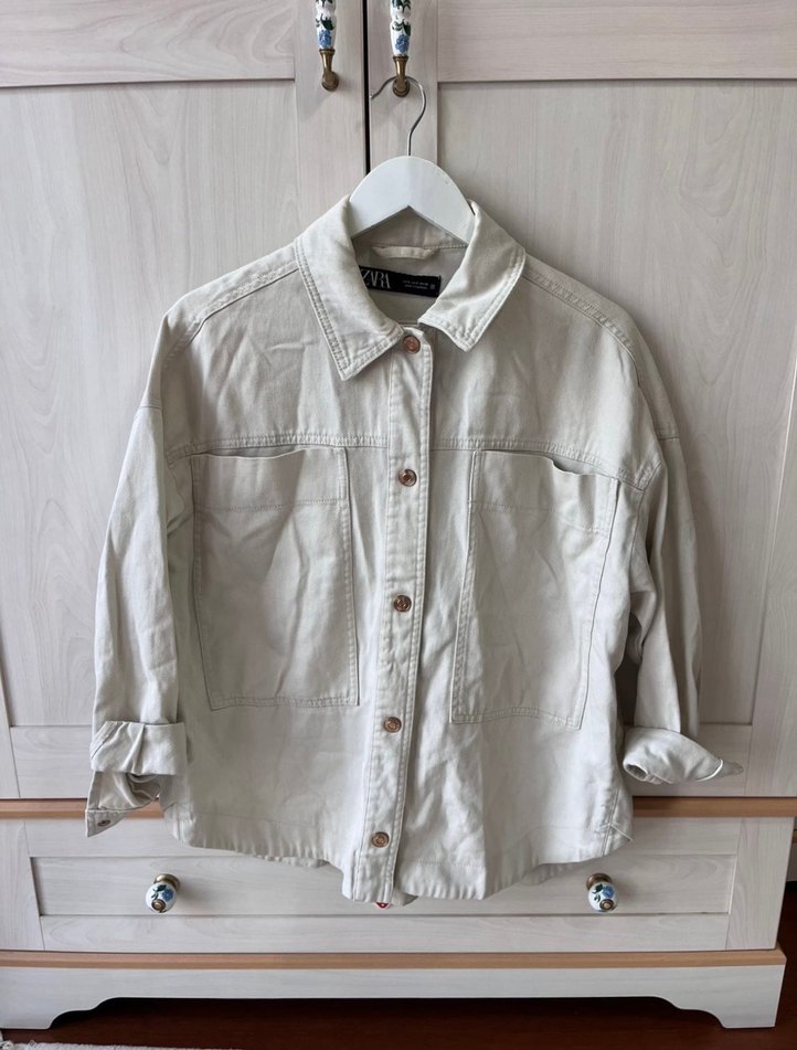 Düğmeli Beyaz Kadın Denim Gömlek - Görsel 2