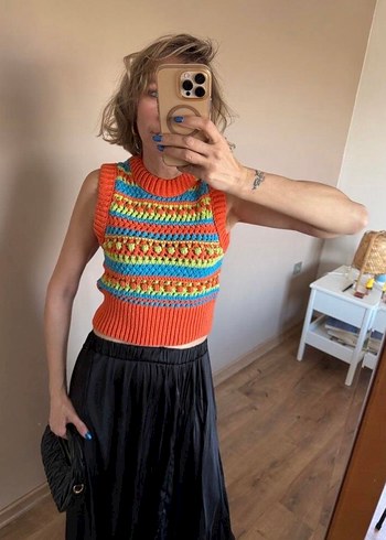 Zara Renkli Nakışlı Kısa Örgü Süveter - Görsel 3