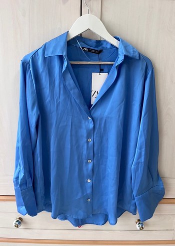 Zara Mavi Saten Gömlek - Görsel 3