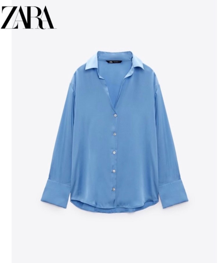 Zara Mavi Saten Gömlek - Görsel 2