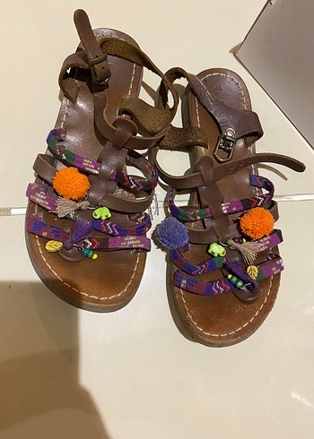 Renkli Bağcıklı Deri Bohem Kadın Sandalet