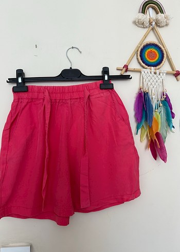 Püsküllü Pembe Bohem Mini Şort