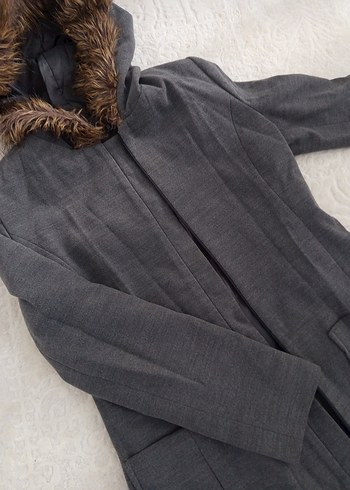 Gri Uzun Kadın Kaban, Kürk Detaylı - Görsel 3