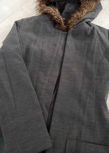 Gri Uzun Kadın Kaban, Kürk Detaylı - Görsel 2