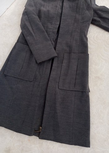 Gri Uzun Kadın Kaban, Kürk Detaylı - Görsel 4