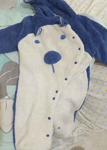 Mavi Peluş Bebek Tulumu İşlemeli Detaylı - Görsel 3