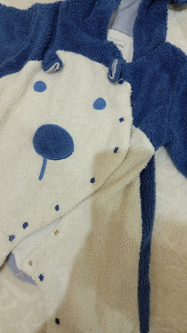 Mavi Peluş Bebek Tulumu İşlemeli Detaylı - Görsel 4