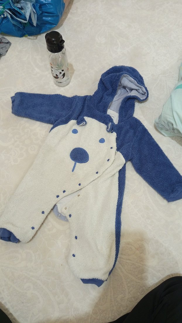 Mavi Peluş Bebek Tulumu İşlemeli Detaylı - Görsel 2